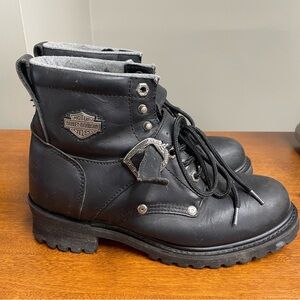 Harley-Davidson Black Leather Boots with Rubber Soles Women’s Size 10